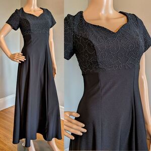 Vintage 90s/Y2K Gothic Revival Black Maxi Gown, Beaded Empire Waist, Size 4